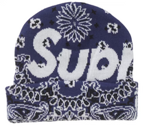 Load image into Gallery viewer, Supreme Bandana Big Logo Beanie Blue
