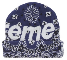 Load image into Gallery viewer, Supreme Bandana Big Logo Beanie Blue
